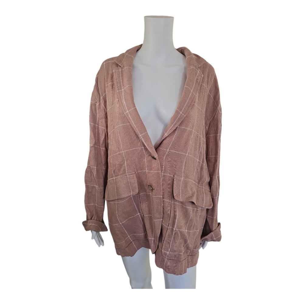 Madewell Breezewoven Larsen Blazer in Windowpane Linen Blend L/XL - Picture 2 of 9